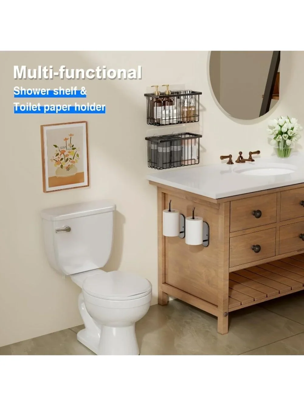 New Black 4 Pack Adhesive Cabinet Door Lid Organizer Wall Mount Basket Set